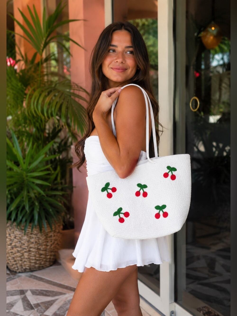 NWT Viral Sunglow Embroidered Cherry 🍒 Beach Tote - Ships FREE